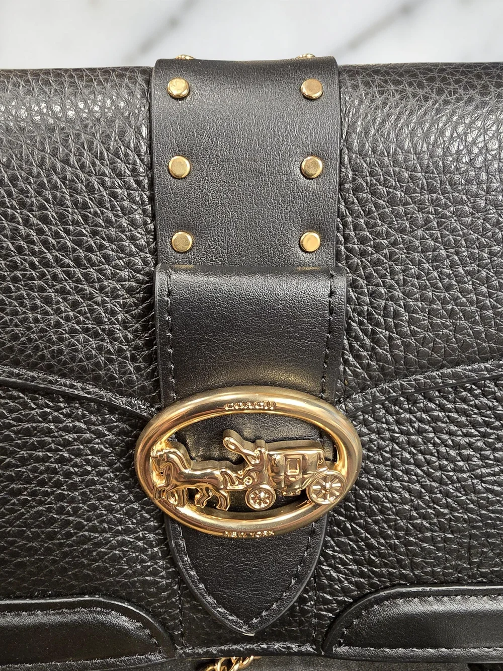 Coach Georgie Crossbody Bag with Rivets Black Leather GUC